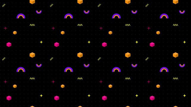 Seamless looping retro pixel art animation with geometric shapes