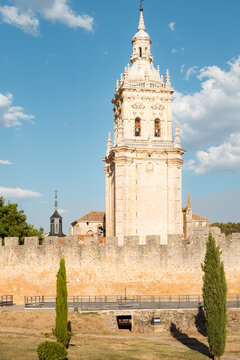Cathedral Tower and Medieval Stone Wall in El Burgo de Osma