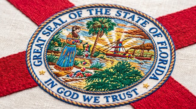 Embroidered State Seal of Florida on Flag Fabric