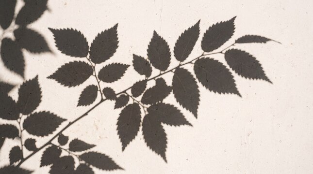 Leaves Shadow Silhouette on White Textured Wall