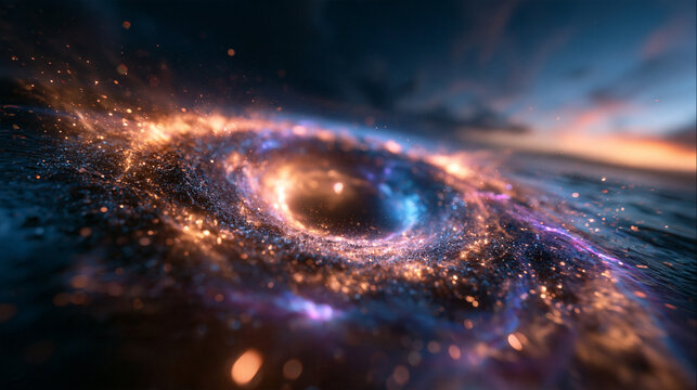 Glowing Black Hole Vortex with Swirling Particles in Space