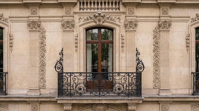 Ornate Parisian Balcony on Classic Stone Building Facade