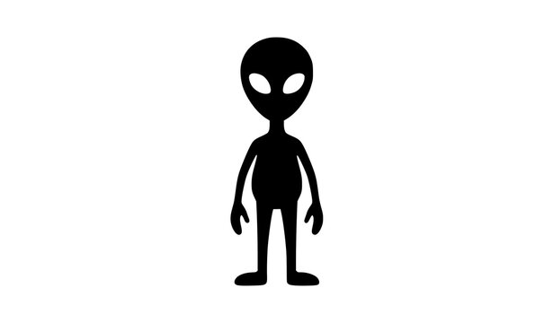 Simple extraterrestrial alien full body silhouette standing front view isolated on transparent background