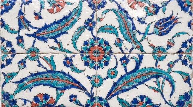Iznik floral tile ornament with leafy scroll