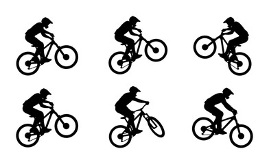 Fototapeta premium Black silhouettes of cyclists performing stunts, graphic elements