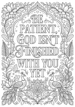 Inspirational Quote Coloring Page Floral Mandala Design Black And White