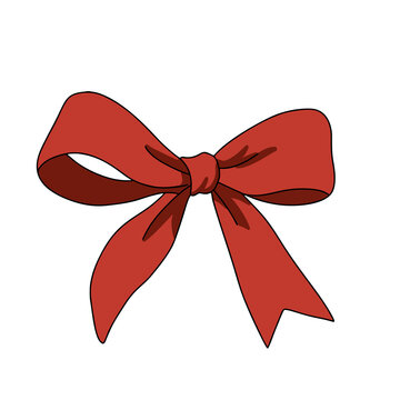 Red ribbon bow isolated on white background. Christmas gift wrap, greeting cards, stickers, and holiday-themed designs.