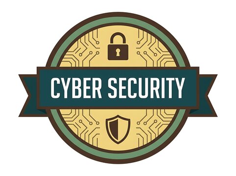 Cyber security awareness month october emblem with lock and shield icons over circuit board pattern for digital safety promotion.