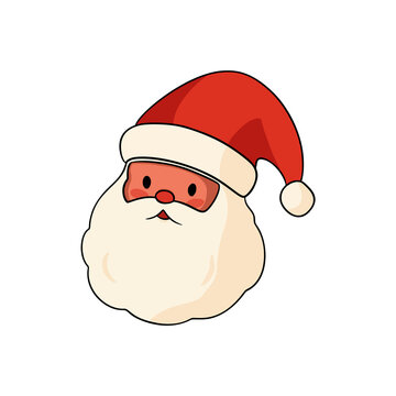 Santa Claus face illustration isolated on white background. Christmas cards, gift wrap, stickers, and holiday-themed designs.