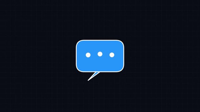Blue Speech Bubble Animation with Typing Indicator on Dark Grid Background