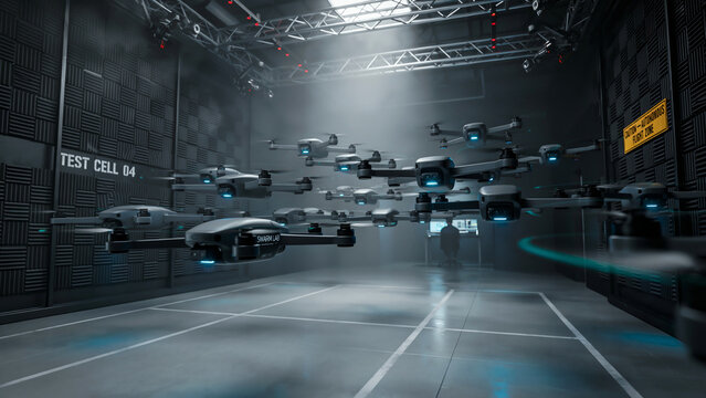 Autonomous micro-drones in precise formation flight test chamber