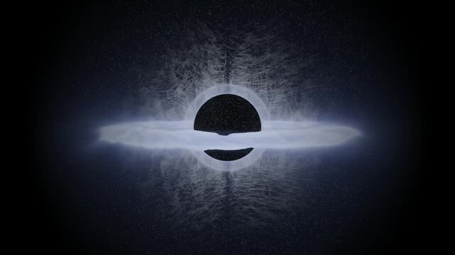 Loop Massive Black Hole with Glowing Accretion Disk and Energy Distortion in Deep Space. Cosmic Void Singularity and Energy Storm in Outer Space 3D Animation