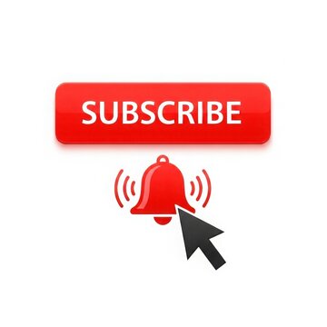 Subscribe button with bell icon isolated on white background