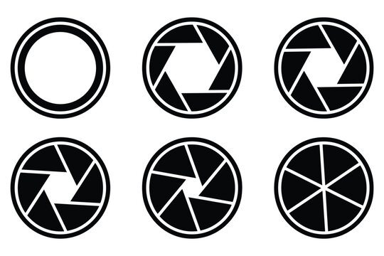 Camera shutter aperture icons set with various opening sizes aperture icon camera lens photography gear shutter speed camera equipment lens iris