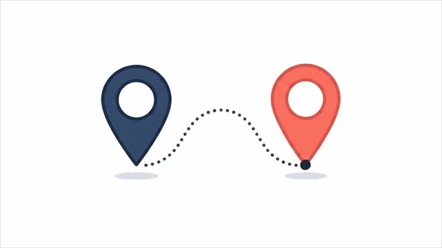 Animated map pins showing a travel route path with moving connection point.
