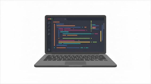 Software developer coding on laptop screen with code editor.