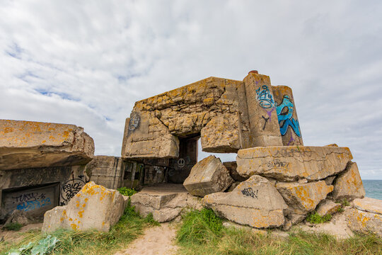 Vicq-sur-Mer, Cotentin, Normandy, Manche, France - Blockhaus on the beach of Neville-sur-Mer