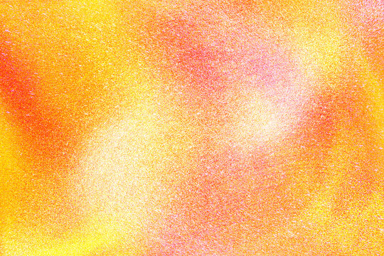 Golden orange glitter texture abstract banner background with space. Twinkling glow stars effect. Like outer space, night sky, universe. Rusty, rough surface, grain.