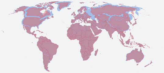 Obraz premium True Size of Countries Robinson vs Equal Earth Blue And Red