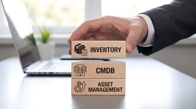 It asset management cmdb and inventory control concept on blocks
