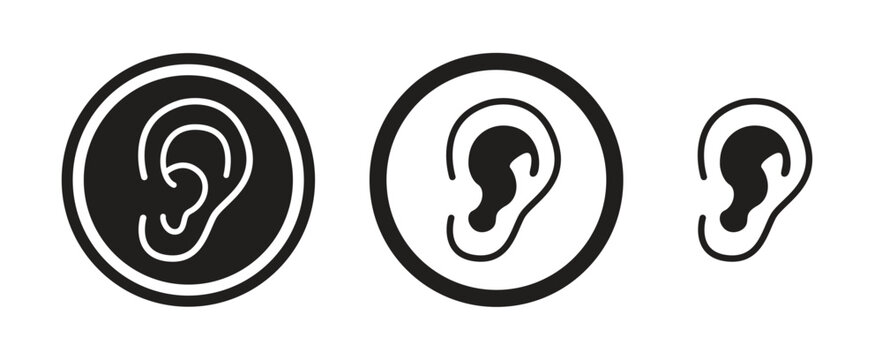 Ear and Hearing Icon Set in Different Shapes