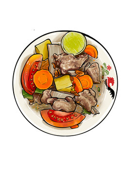 grilled chicken with vegetables, sop iga Indonesian food