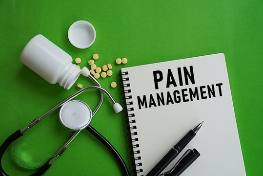 PAIN MANAGEMENT. Medical and healthcare concepts. Reducing, controlling, or alleviating acute and chronic pain through a combination of medication, therapy, and lifestyle changes