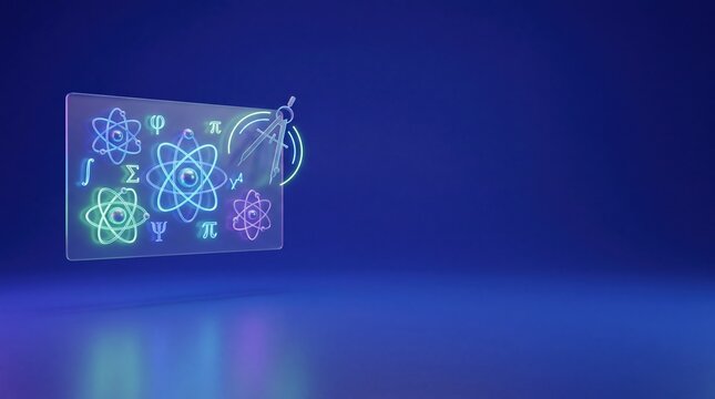 Commercial 3D ecommerce sale promotion banner showing isometric whiteboard math with copy space