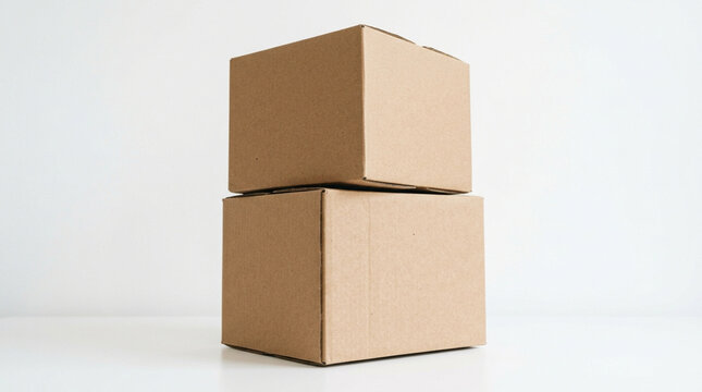 Two brown cardboard boxes stacked on a white background