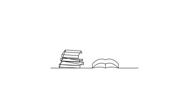 Minimalist book animation drawing sequence on white background