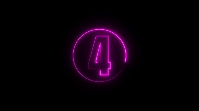 Bright pink neon number six glowing inside a circular frame isolated on black background video