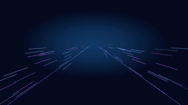 Tra&icirc;n&eacute;es lumineuses bleues et violettes sur une route n&eacute;on &agrave; grande vitesse