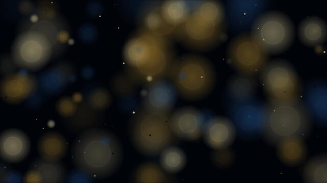 Paillettes dor&eacute;es et bleues flottant sur un fond nocturne &eacute;l&eacute;gant