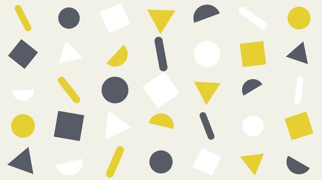 Formes g&eacute;om&eacute;triques jaunes, grises et blanches dans une composition graphique moderne