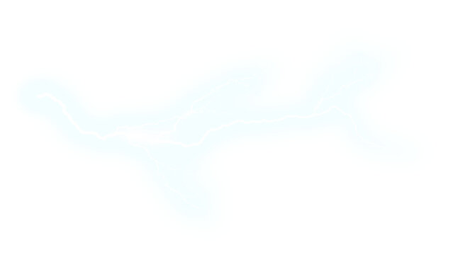 Lightning bolt flash electrical strike. Glowing white thunder storm energy discharge. High voltage power storm. Isolated on transparent background with PNG alpha channel overlay