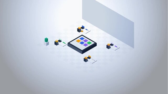 Abstract Isometric Technology Concept: Data Processing and Connectivity in a Digital Network