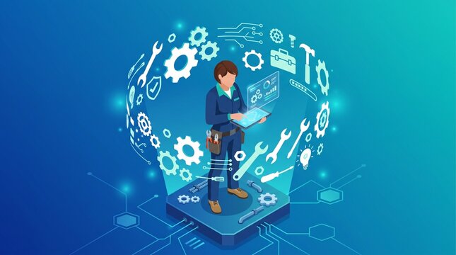 isometric technical support maintenance illustration