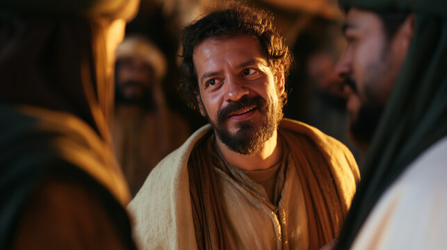 Biblical man in ancient robes portrait, religious character from biblical times, christian faith and christmas nativity concept. 