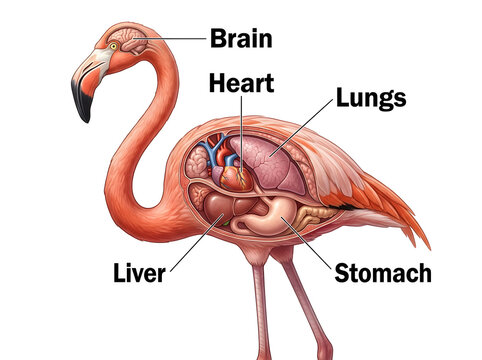 Flamingo anatomy diagram with labeled organs