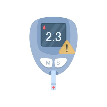 Glucose meter showing critically low blood sugar level, hypoglycemia warning and diabetes monitoring concept with animated medical device