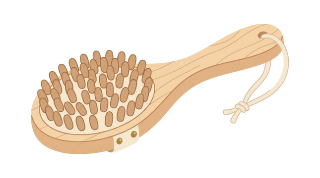 Professional wooden body massage brush for cellulite treatment and skin exfoliation. High-quality vector-style illustration PNG, isolated on transparent background for easy graphic design use.