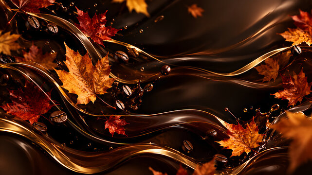 luxury background inspired by autumn seasons and coffee metallic waves