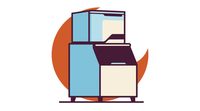 Graphic illustration of modern commercial ice maker machine icon symbol