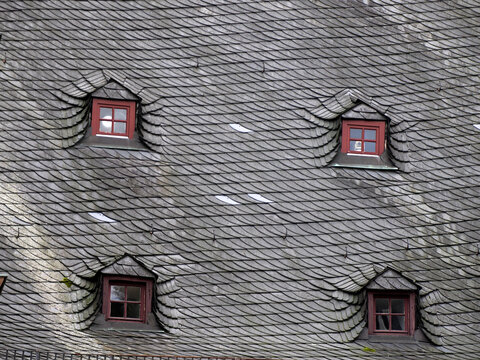 Historic Slate Roof with Dormer Windows in Marburg Germany