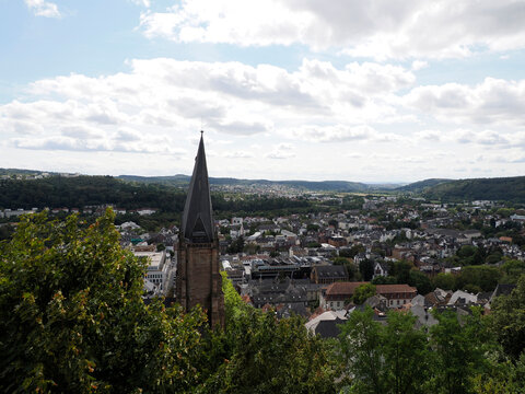 Aerial View of Marburg Germany with Gothic Church Spire