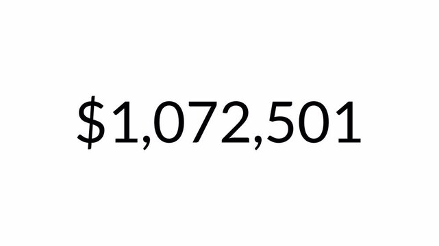 dollar number counter animation 0 to 3000000 on white transparent background, zero to four hundred thousand with dollar sign in 4k animation with alpha channel.