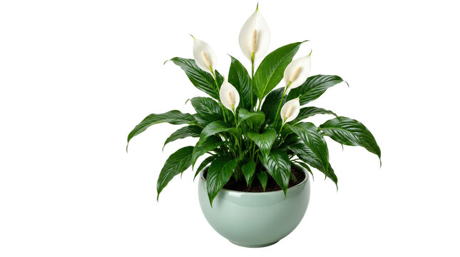 Peace Lily Houseplant with White Flowers in a Ceramic Pot
