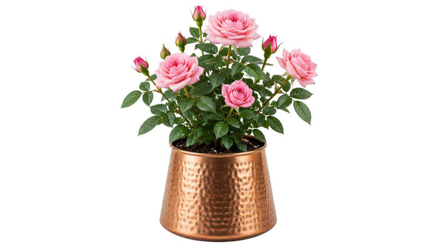 Pink Roses in a Hammered Copper Pot