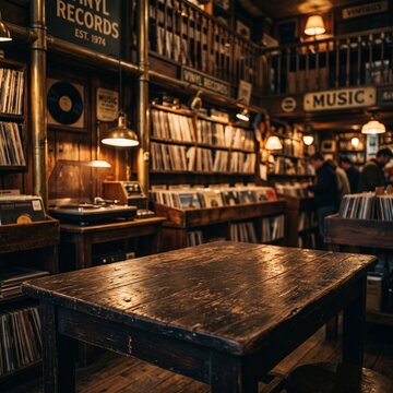 interior of a audio store empty table