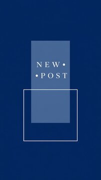 Minimalist navy blue cover design featuring new post text in white and light gray for blog or magazine layout